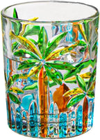 Tropical Summer Drinking Glasses 4 Short Coconut Tree Pool Party Caribbean Beach Theme Design Colorful Tiki Bar Margarita Mix Drink Mojito Martini Pool Party Cup Palm Trees Engraved Whiskey Sour Glass