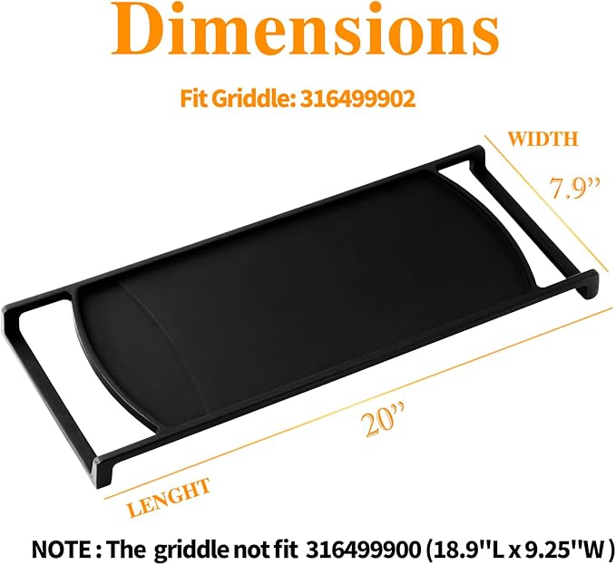 Upgraded 316499902 Griddle Replacement for Frigidaire Gas Stove Griddle 20"x7.9" Cast Iron Center Burner Griddle Plate Frigidaire Gallery Gas Range Cooktop Parts Stovetop Middle Flat Top Griddle Pan