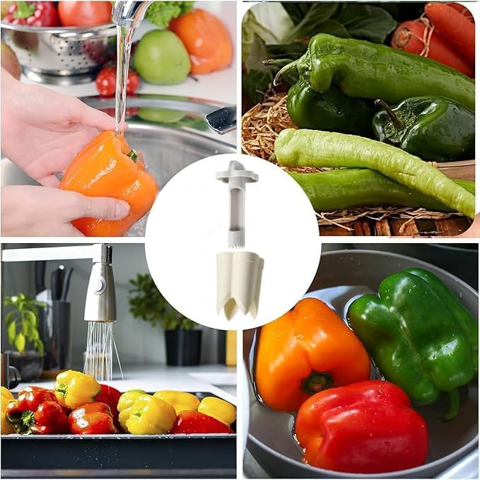 Pepper Seed Corer Remover Tool,2 in1 Efficient Bell Pepper Corer,Jalapeno Pepper Cutter Deseeder,Quick Cutting& Deseeding Pepper Seed Remover Tool, Kitchen Gadget Tool for Fruit Vegetables (Beige)