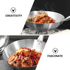 Wok Pan Stainless Steel Stir Fry Pans Wok Frying Wok Pan Induction Stove Wok with Wood Handle Cooking Skillet Cookware for Gas Induction or Electric Stove Wok