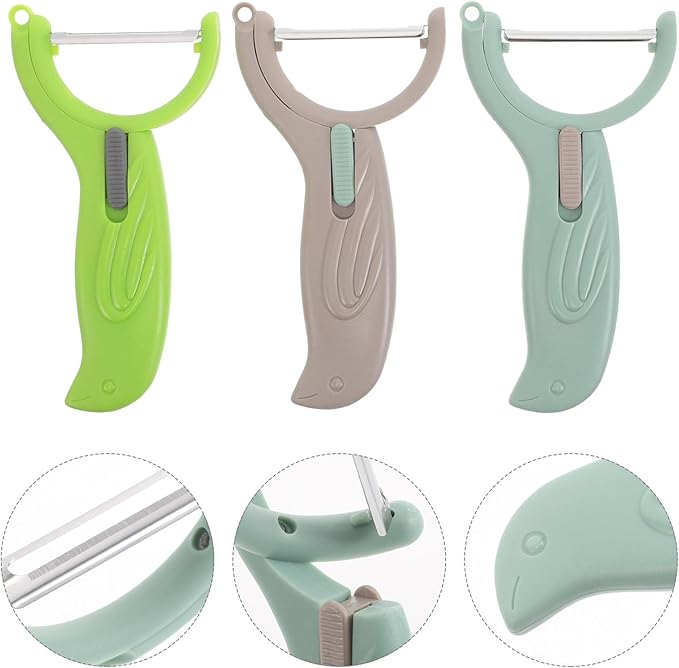 Abaodam 3pcs Rotating Multi-function Vegetable Fruit Peeler Set with Stainless Steel Blades for Peeling Slicing and Grating Kitchen Use in Khaki Blue and Green