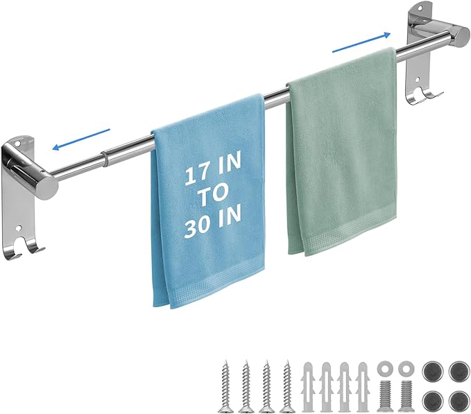 Bathroom Towel Rack, 28In Adjustable Bathroom Towel Bar, Stainless Steel Towel Bar, Owel Holder for Bathroom Wall