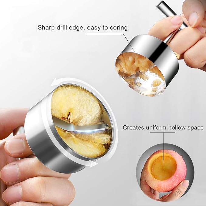 Vegetable & Fruit Corer, Veggie Corer Drill Fruit Core Remover Kitchen Tool, 2 Sizes Veggie Drill for Coring and Hollowing Out Zucchini, Pumpkin, Potatoes, Carrot, Apple, Pear, Tomato