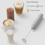 Powerful Milk Frother Handheld Foam Maker, Mini Whisk Drink Mixer for Coffee, Cappuccino, Latte, Matcha, Hot Chocolate, With Stand, Grey