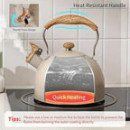 Stove Top Kettle, 2.5 Quart Whistling Kettle for Gas Hob with Wood Pattern Handle Loud Whistle Food Grade Stainless Steel, Anti-Hot Handle and Anti-Rust, Suitable for All Heat Sources