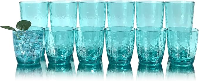 Set of 6 Hammered Style 15-ounce/430ml Acrylic Glasses Plastic Tumbler,BPA Free,Dishwasher Safe (Teal)