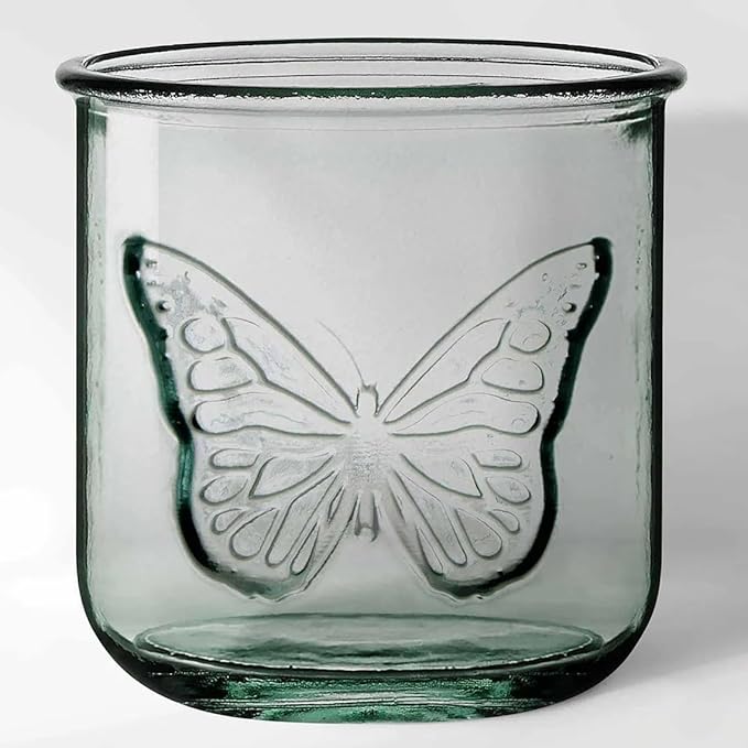 COURONNE CO. Clear Recycled Drinking Glass Tumbler, Perfect for Cocktails, Refreshments & Everyday Use, Restaurant Grade, Crafted without lead-based materials (10.1 Oz, Butterfly), Pack of 6