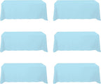 BRILLMAX 6 Pack Light Blue Tablecloths for 8 Foot Rectangle Tables 90 x 156 Inch - 8ft Rectangular Bulk Linen Polyester Fabric Washable Cloth Cover for Wedding Reception Banquet Birthday Party