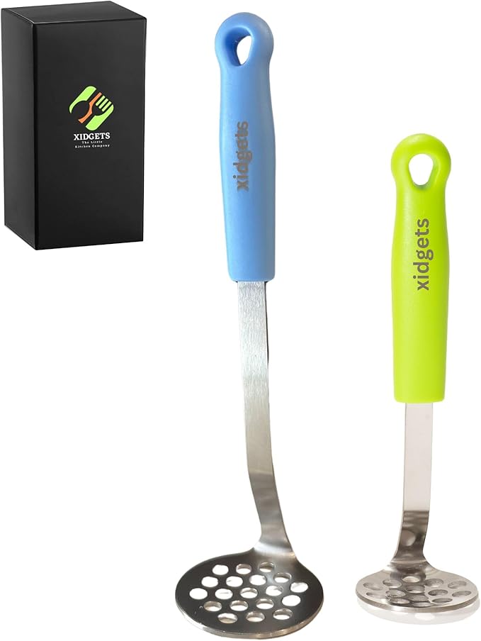 Mini & Medium Masher Box Set. Avocado & Small Potato Mashers. Heavy Duty, Stainless Steel, Dishwasher Safe. Ideal Kitchen Utensils. Compact & Durable. Kitchen Essentials. (Sky Blue/Zippy Green)