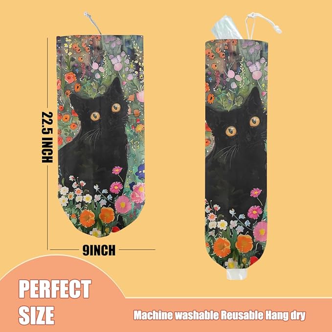 Flower Cat Plastic Bag Holder, Wall Mount Grocery Bag Holder, Plastic Storage bag, Pull Rope Free Adjustment, Plastic Bag Holders for Grocery Bags, Plastic Bag Dispenser for Home Kitchen Pantry