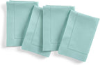 Solino Home Cotton Linen Napkins Set of 4 - Hemstitch Pastel Turquoise Dinner Napkins Cloth 20 x 20 Inch - Handcrafted and Machine Washable