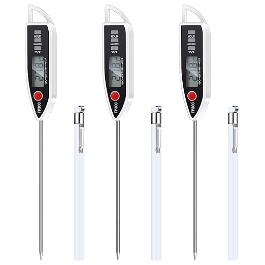Copkim 3 Set Waterproof Food Thermometer for Water, Liquid, Candle and Cooking Digital Meat Thermometer with Long Probe Instant Read for Kitchen BBQ Grill Candy (White)