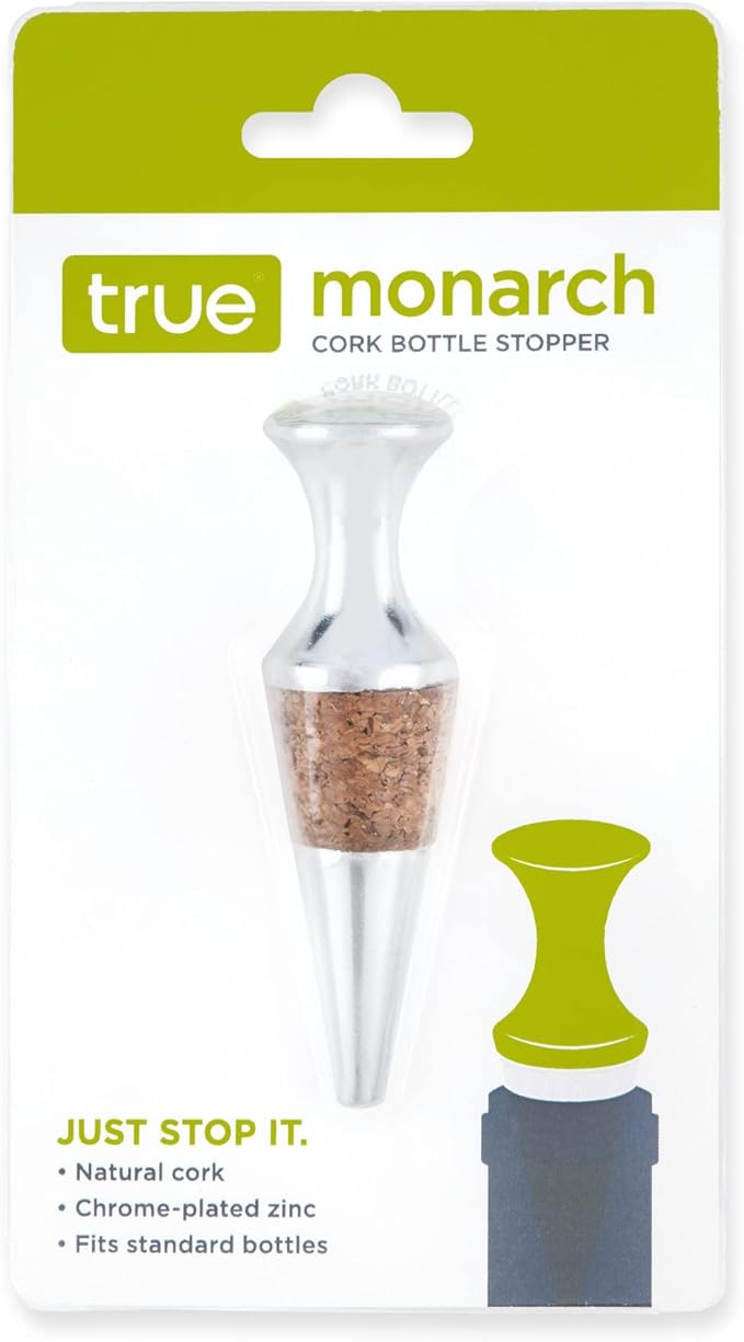 True Monarch Cork Wine Bottle Stoppers for Glass Bottles, Wine Stoppers for Wine Bottles, Reusable Wine Corks, Zinc Alloy with Natural Cork, Set of 1