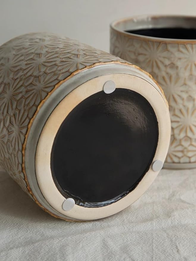 Kitchen Utensil Crock, 5.2" Ceramic Holder for Countertop, Handceafted Farmhouse Utensil Vase For Kitchen Decor Accessories, Housewarming