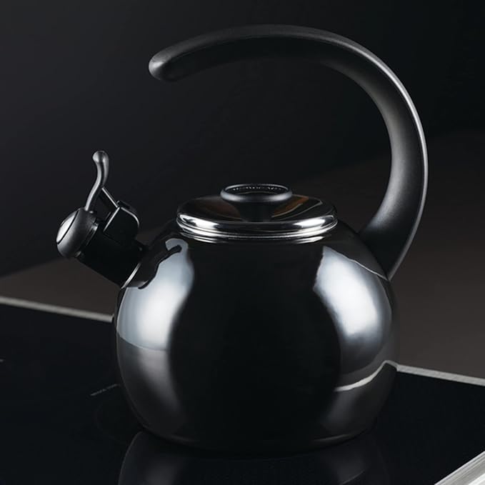Circulon Enamel on Steel Whistling Induction Teakettle, Tea Kettle for Stovetop with Flip-Up Spout, 2-Quart, Black