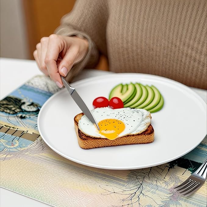 Art-Inspired Washable PVC Placemats Set of 6, Heat-Resistant Non-Slip Table Mats for Kitchen Dining Table Decor (The Magpie)