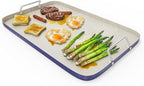 SafBbcue 20" x 13" Double Burner Griddle Pan, Non-Stick Ceramic Coated, for Outdoor Gas Pellet Grill, Stove Top Charcoal Grills, for Weber Charbroil Camp Chef Grill, Blue