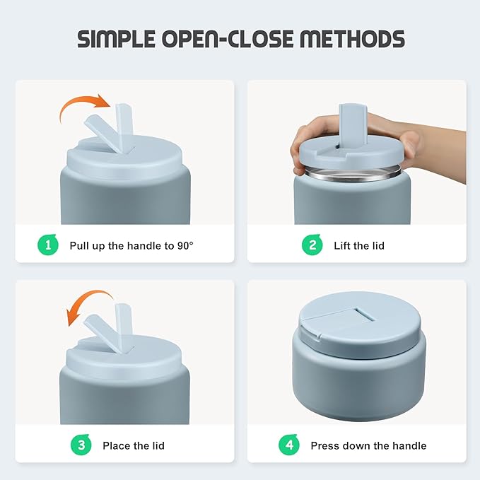 13.5oz Soup Thermo for Hot Food Kids with Buckle Lid Insulated Vacuum Food Jar Wide Mouth Leakproof Stainless Steel Lunch Container (Blue)