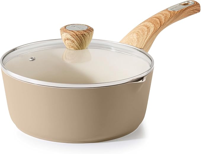 SENSARTE Ceramic Nonstick Sauce Pan with Lid, 3.0 Quart Saucepan with Double Spout, Large Cooking Pot, Non toxic Kitchen Sauce Pot, Non stick Saucier Pan, Induction Cookware, PFOA PTFE PFAS Free