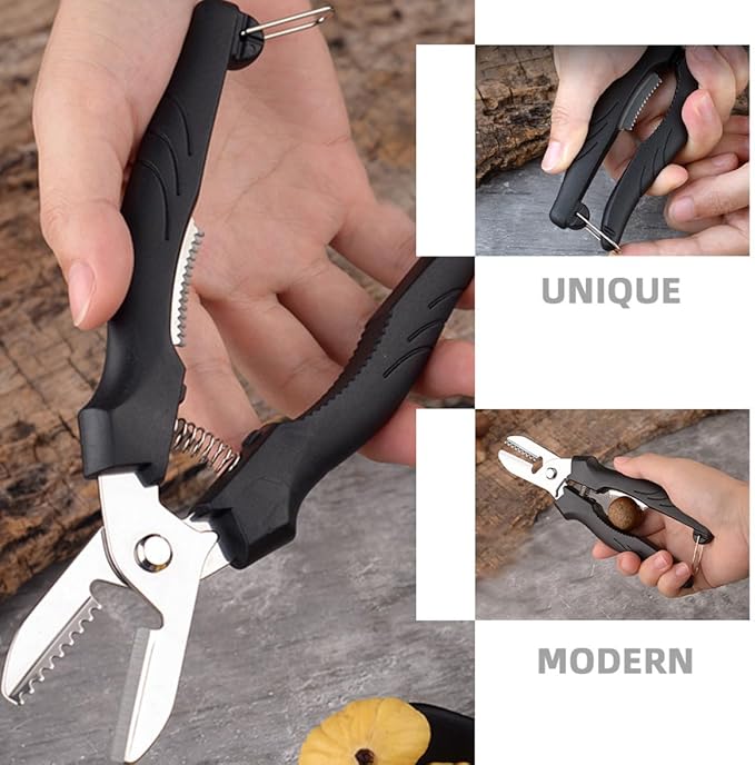 Heavy Duty Walnut Cracker and Chestnut Opener Tool, Black Metal Nutcracker with Portable Sheller Function for Hazelnut and Pistachio Peeling, Kitchen Specialty Gadget for Home Use