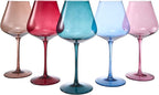 Khen Flower Blooms Colored Crystal Wine Glass Set of 5, Large 20 OZ Glasses, Color Blooms Unique Italian Style Tall Stemmed Drinkware for Red & White Wine, Water Dinner Gift, Beautiful Gifts Glassware