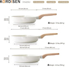 Kordisen Nonstick Ceramic Frying Pan Set, 3 Piece Ceramic Skillet Set, Healthy Non Toxic Cooking Pan, Stay-Cool Handle, Induction Compatible, PFOA & PFAS Free, White(9.5, 11, 12.5 Inch)