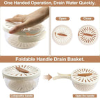 Multifunctional Fruit Washing Bowl,2 in 1 Drainer and Strainer,Foldable Handle Drain Basket with Lid,Kitchen Colanders & Food Strainers, Suitable for Washing Fruits and Vegetables