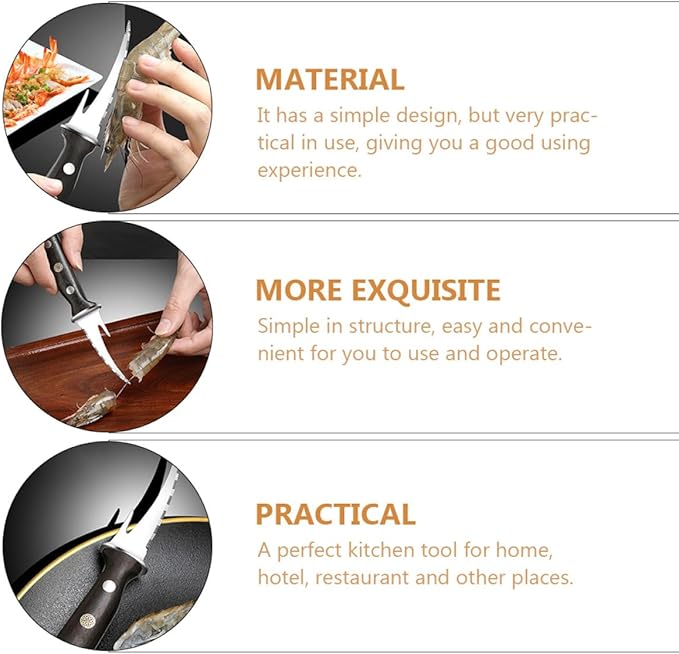 Shrimp Line Cutter and Peeling Knife with Wood Handle, Seafood Cleaning Tool for Shrimp Deveining and Fish Fillet Preparation, Kitchen Specialty Gadget for Home Cooking
