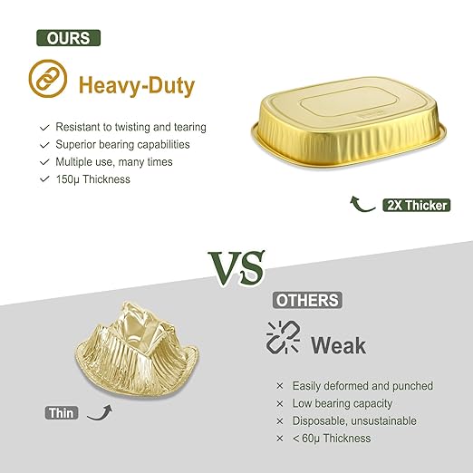 Oval Aluminum Foil Food Trays with Lids (5 Pack) – 2X Thicker Heavy Duty Gold Takeout Containers for Catering, Parties, Meal Prep & Food Serving, 50oz