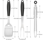 BBQ Grilling Accessories, 3Pcs Stainless Steel Grill Tools Accessories Set with Spatula, Fork and Tongs, Barbecue Utensils Grilling Tools for Outdoor Camping, Heat-Resistant Silicone Handle