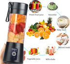 Portable Blender Cup,Electric USB Mini Juicer Blender For Shakes and Smoothies, Juice,380ml, Six Blades Great for Mixing,Black
