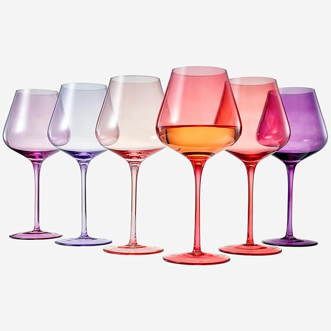 Colors of Love Pink & Red Valentines Crystal Wine Glasses Set of 6 – Elegant Italian Style Tall Stemmed 24oz Glassware Valentine’s Day, Romantic Dinners, Anniversaries, Weddings Gifts, Wife Girlfriend