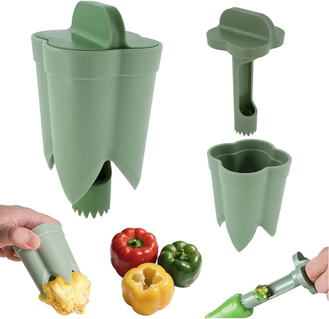 FANTEXY 2-in-1 Pepper Corer Set - Jalapeno Chili Seed Remover and Bell Pepper Corer Quickly Cutter Deseeding Tool,for Vegetables and Fruit,Kitchen and Camping Gadget