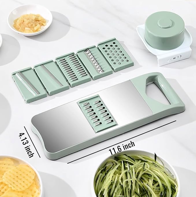NACOLUS Multi-Purpose Mandoline Slicer for Kitchen with Slide-On Hand Guard - Vegetable Chopper, Potato/Onion/Garlic Slicer, Kitchen Grater(Multi-Color) (Seafoam green, 5-in-1)