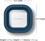 Caraway Mini Square Food Storage Container - 1.75 Cup Glass Storage Container for Food - Non-Toxic Ceramic-Coated Glass - Air Release Technology - Compact & Stackable Design - Navy