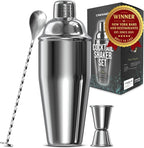 Cresimo 24oz Cocktail Shaker Set with Bar Accessories for Home Bar - Martini Shaker with Jigger and Drink Mixer Spoon - Alcohol Bartender Gift - Bartending Kit Essential for Home