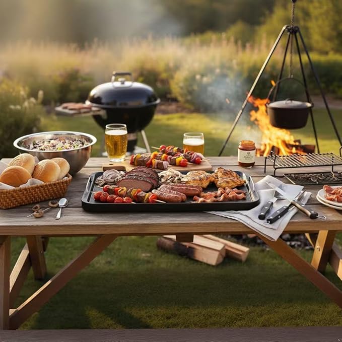 Cusimax Stove Top Griddle, Non-Stick Pancake Griddle, Flat Top Grill for Gas Stove/Charcoal Grills/Smokeless Grills/Outdoor Grill or Campfire, Aluminum, Dishwasher Safe, 14.96" x 8.66"