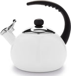 Farberware Luna Water Kettle, Whistling Tea Pot, Works For All Stovetops, Porcelain Enamel on Carbon Steel, BPA-Free, Rust-Proof, Stay Cool Handle, 2.5qt (10 Cups) Capacity (White)