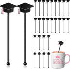 SiliFine 30 Pcs Graduation Cap Drink Stirrers Graduation Stir Sticks Coffee Stirrers Cocktail Mixers Plastic Swizzle Sticks Hot Cocoa Bar Supplies for Party Bar Coffee Tea Favors (Pink)