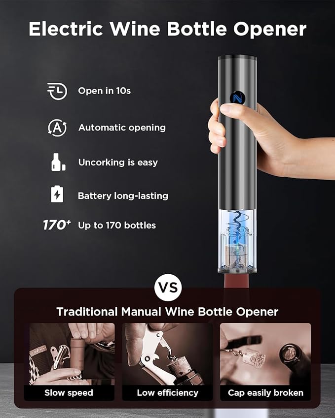 Rechargeable Electric Wine Opener with Charging Base, Aerator Pourer, Vacuum Stoppers & Foil Cutter, Luxury Christmas White Elephant Gift for Women Men