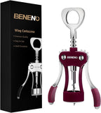 Beneno Wine Opener, Zinc Alloy Premium Wing Corkscrew with Multifunctional Bottles Opener, Sharp Wine Corkscrew with Ergonomic Non-Slip Wing Handle, Purple