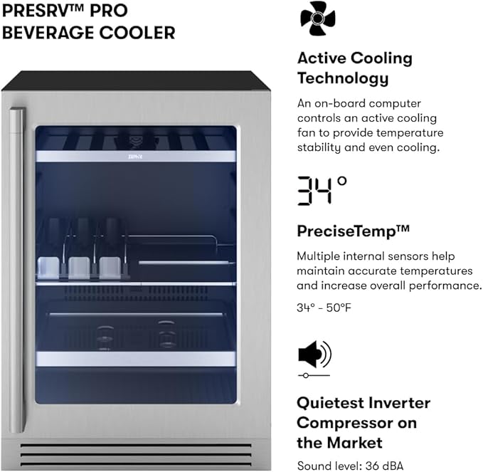 Zephyr 24" Wine Fridge & Beverage Refrigerator Single Zone Under Counter - Mini Wine Cooler Cellars Small Beer Fridge Cabinet Drink Chiller Freestanding Wine Beverage Cooler, 7 bottles,112 cans