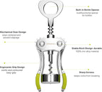 Beneno Wine Opener, Zinc Alloy Premium Wing Corkscrew with Multifunctional Bottles Opener, Sharp Wine Corkscrew with Ergonomic Non-Slip Wing Handle, Green