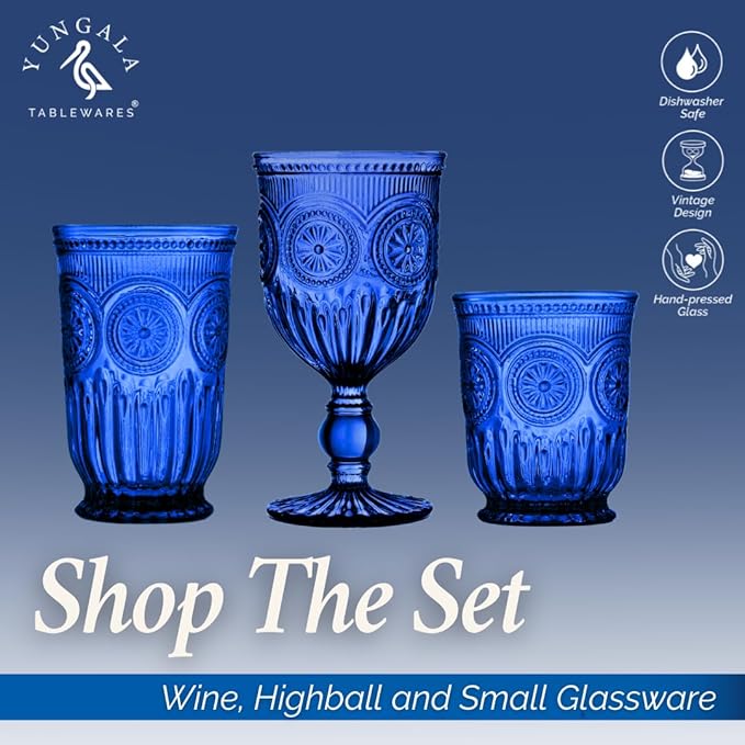 Yungala Cobalt Blue Highball Glasses set of 6 tall drinking glasses for tablesetting with cobalt blue glassware dishwasher friendly made without lead