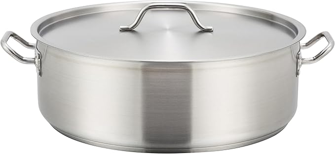 Winco Commercial-Grade Stainless Steel Brazier with Lid, 15 Quart