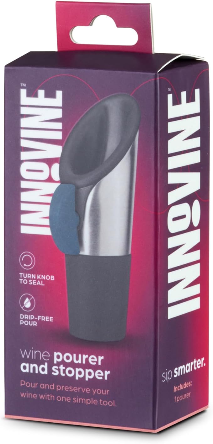 Innovine Wine Pourer and Stopper, Drip-Free Stainless Steel and Silicone Construction, Perfect for White and Red Wines, Home Bar Accessories, Kitchen Essentials, Set of 1, Deep Teal