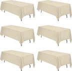 BRILLMAX 6 Pack Beige Tablecloths 70 x 120 Inch for 6ft or 8ft Rectangle Tables - Rectangular Bulk Linen Polyester Fabric Washable Cloth Cover for Wedding Reception Banquet Birthday Party