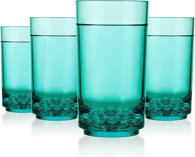 Drinique ELT-TA-TEL-4 Elite Tall Unbreakable Tritan Highball Glasses, 14 oz (Set of 4), Teal