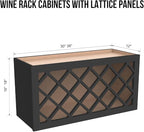 Solid Wood RTA Wine Bottle Rack Wall Cabinet with Lattice Panels - Wine Storage for Bar, Pantry, Cellar & Countertop - Mocha (Charcoal Black, 36'W 12'D 15'H)