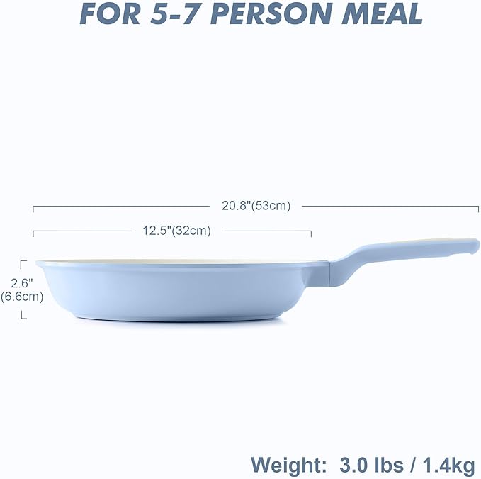 SENSARTE Nonstick Ceramic Frying Pan 12.5-Inch, Healthy Non Toxic Skillet, Induction Compatible Omelet Pan with Heat Resistant Handle, PFAS-Free, Blue